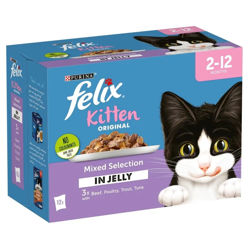 Felix Pouch Kitten Mixed Selection Chunks in Jelly 12 x 100g